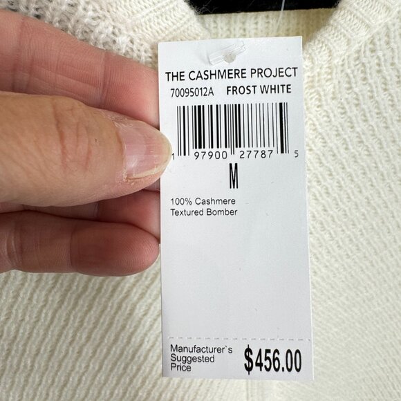 NWT The Cashmere Project Zip Textured Bomber Sweater in Frost White - Picture 7 of 12